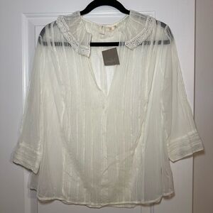Anthropologie Cream Ribbed Blouse